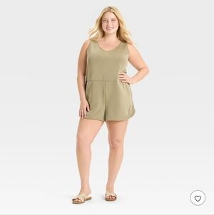 NWT A New Day Women's Olive Green Sandwash Mini Romper With Pockets Size Large